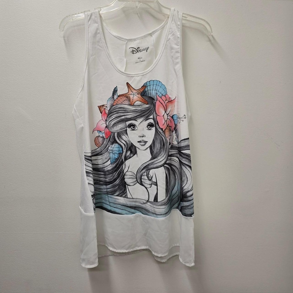 Disney Ariel The Little Mermaid Women's L White Graphic Scoop Neck Tank Top